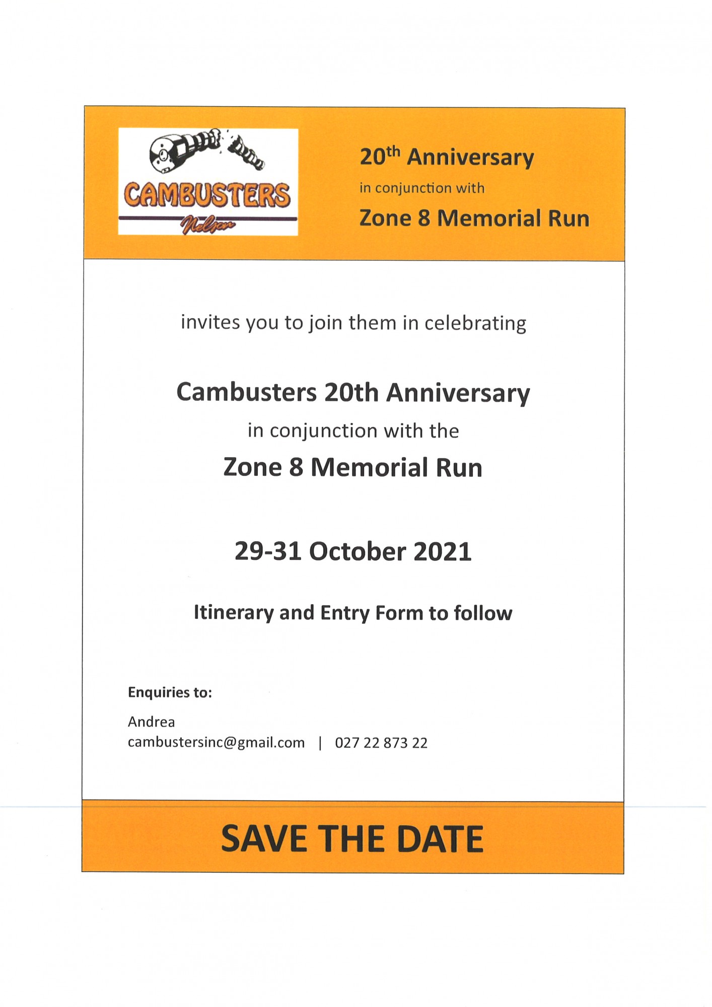 Cambusters Inc 20th Anniversary & Zone 8 Memorial Run